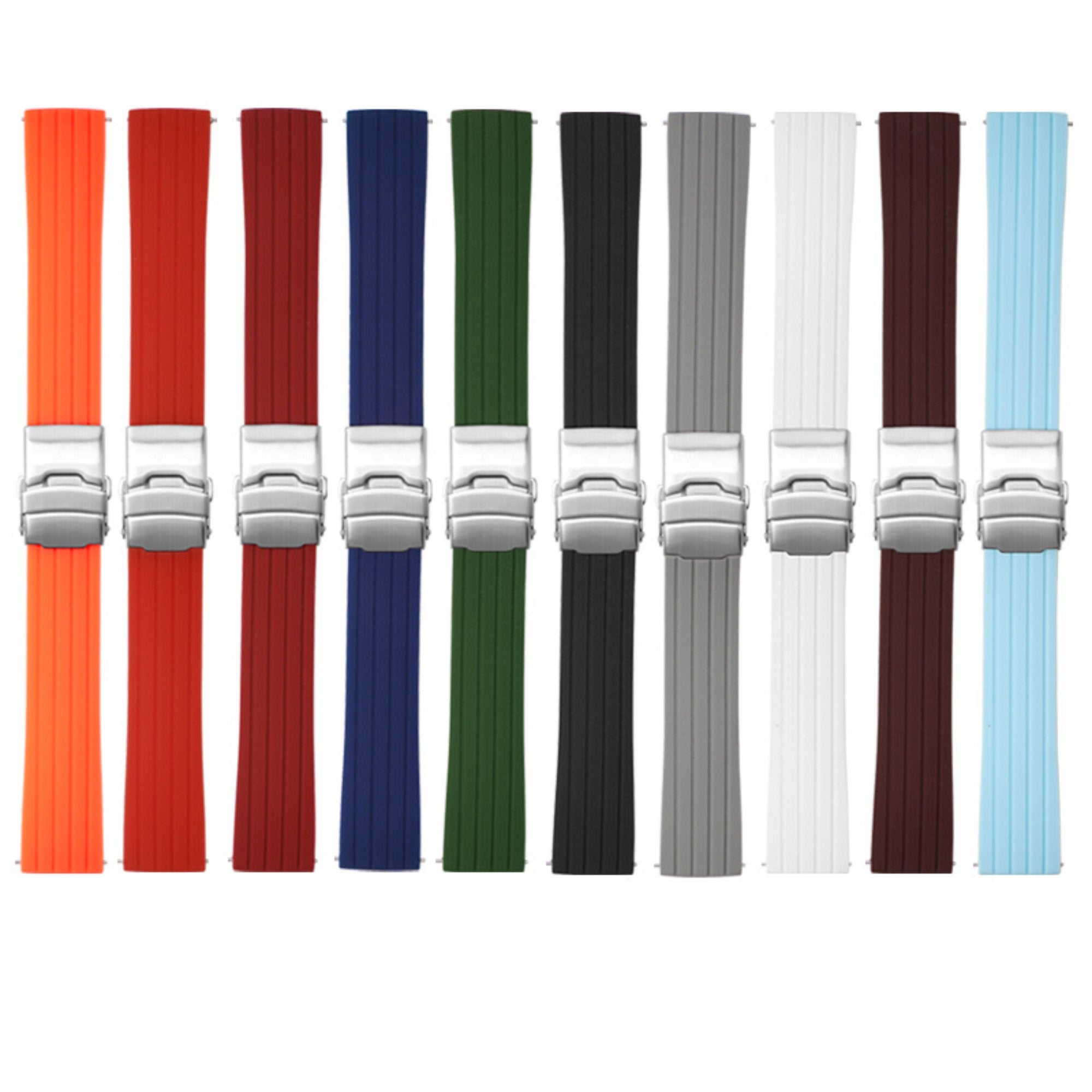 Stripe Cut-to-Length Soft Silicone Strap-Quick Release-Deployment Clasp-Brown -StrapSeeker