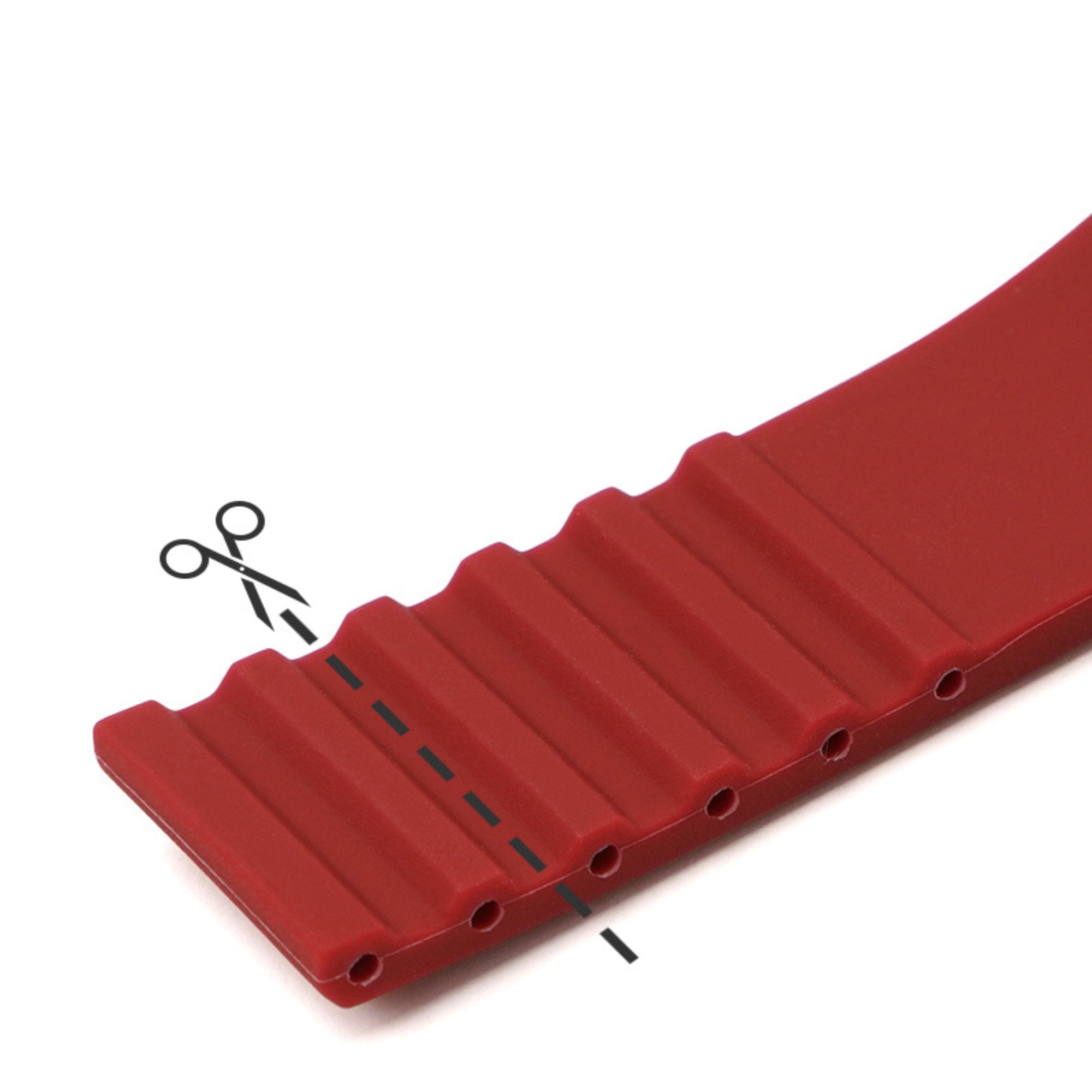 Stripe Cut-to-Length Soft Silicone Strap-Quick Release-Deployment Clasp-Dark Red -StrapSeeker