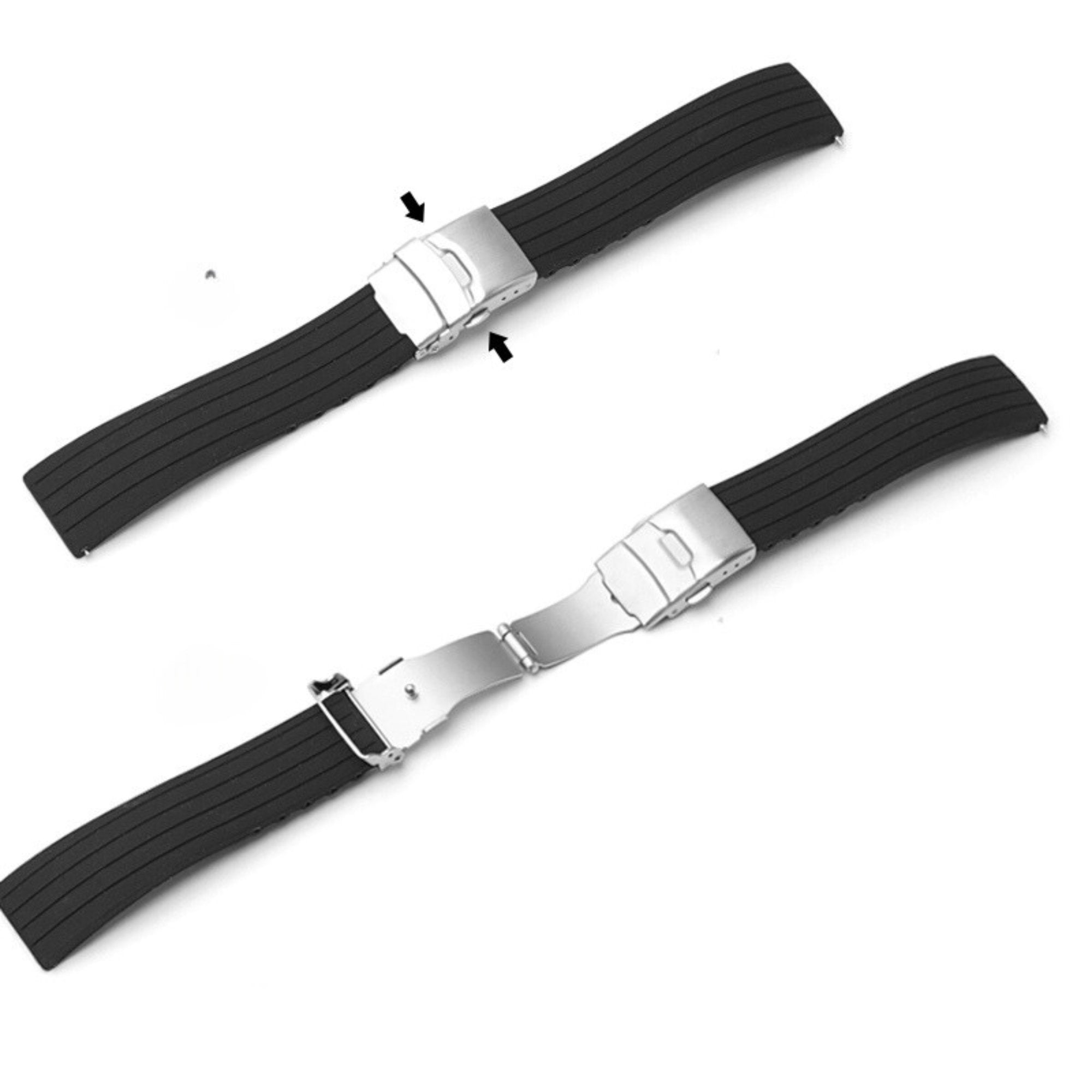Stripe Cut-to-Length Soft Silicone Strap-Quick Release-Deployment Clasp-Green -StrapSeeker