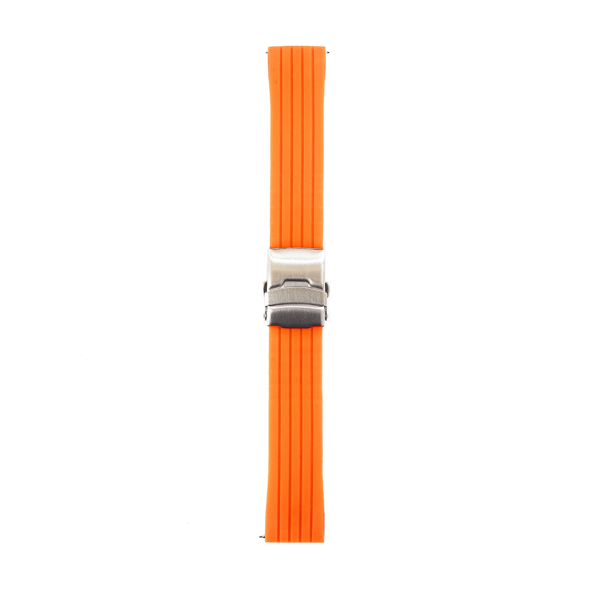Stripe Cut-to-Length Soft Silicone Strap-Quick Release-Deployment Clasp-Neon Orange -StrapSeeker