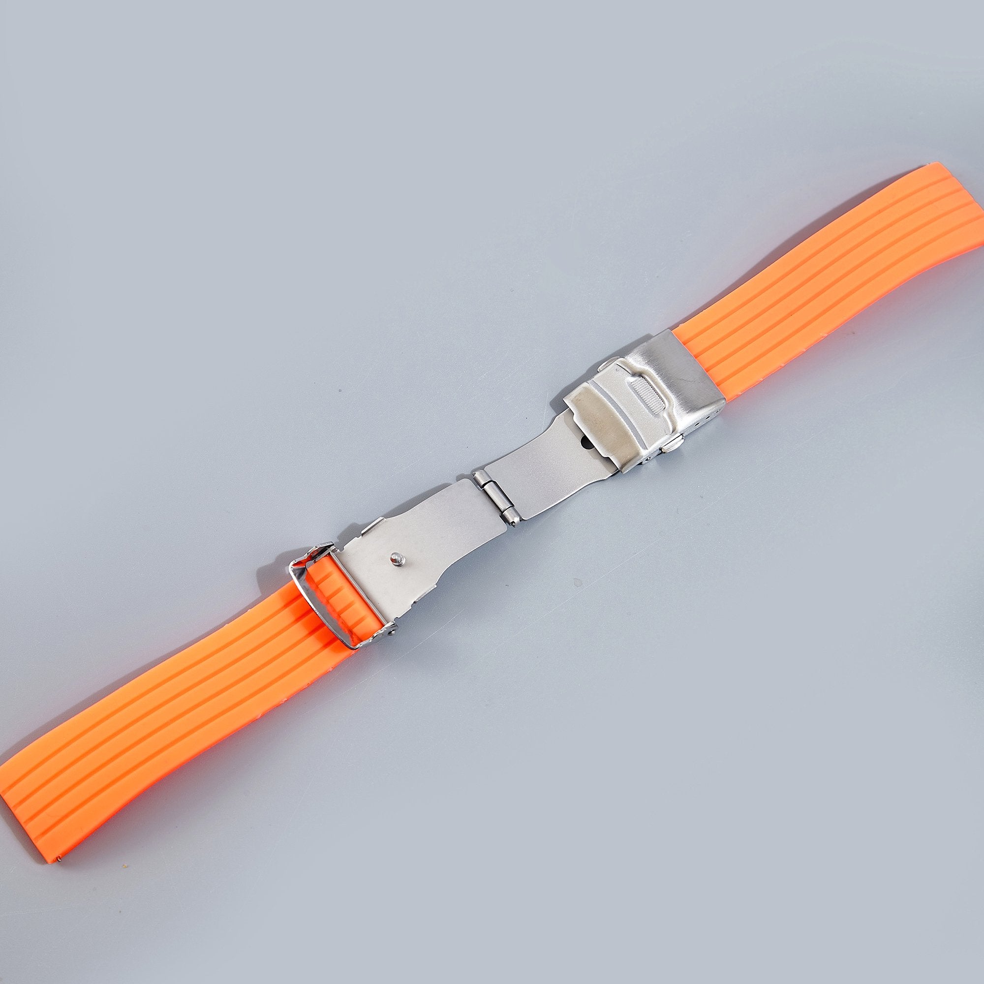 Stripe Cut-to-Length Soft Silicone Strap-Quick Release-Deployment Clasp-White -StrapSeeker