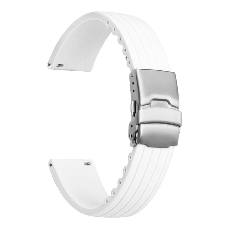 Stripe Cut-to-Length Soft Silicone Strap-Quick Release-Deployment Clasp-White -StrapSeeker