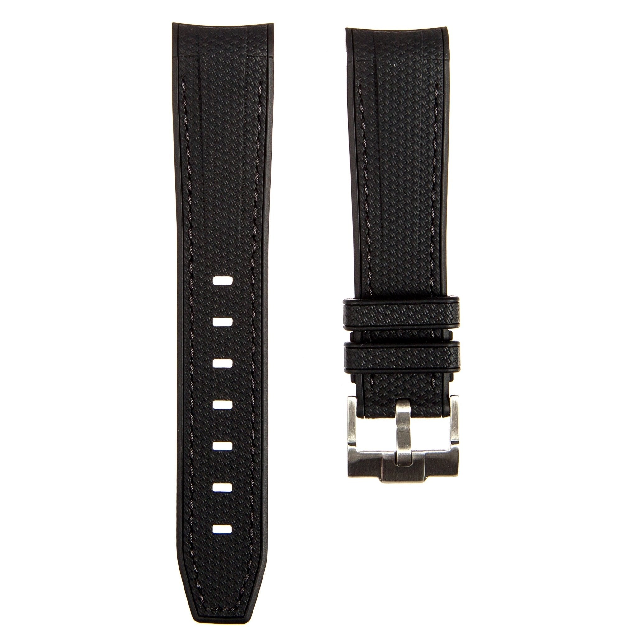 Textured Curved End Premium Silicone Strap – Black (2405) -StrapSeeker