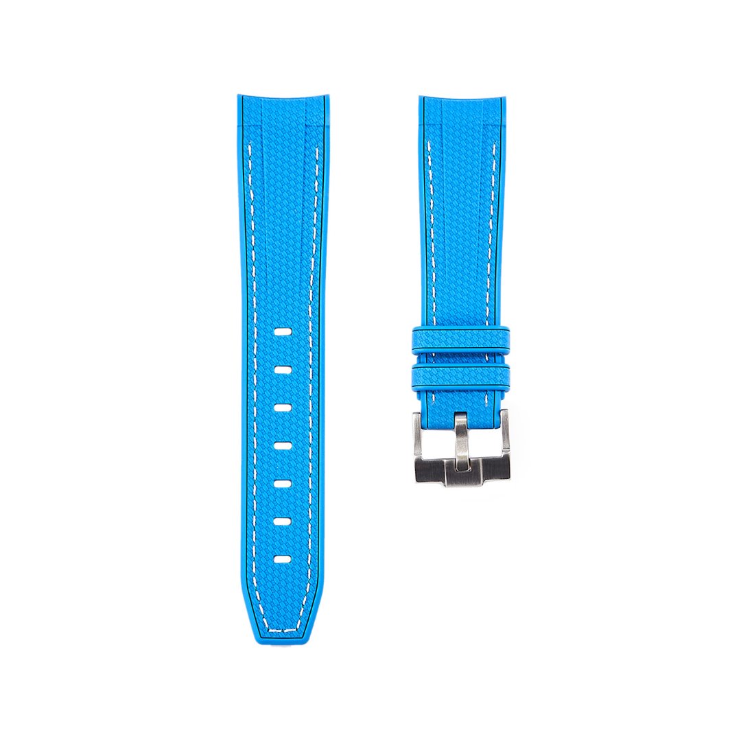 Textured Curved End Premium Silicone Strap - Compatible with Omega Moonwatch - Azure -StrapSeeker