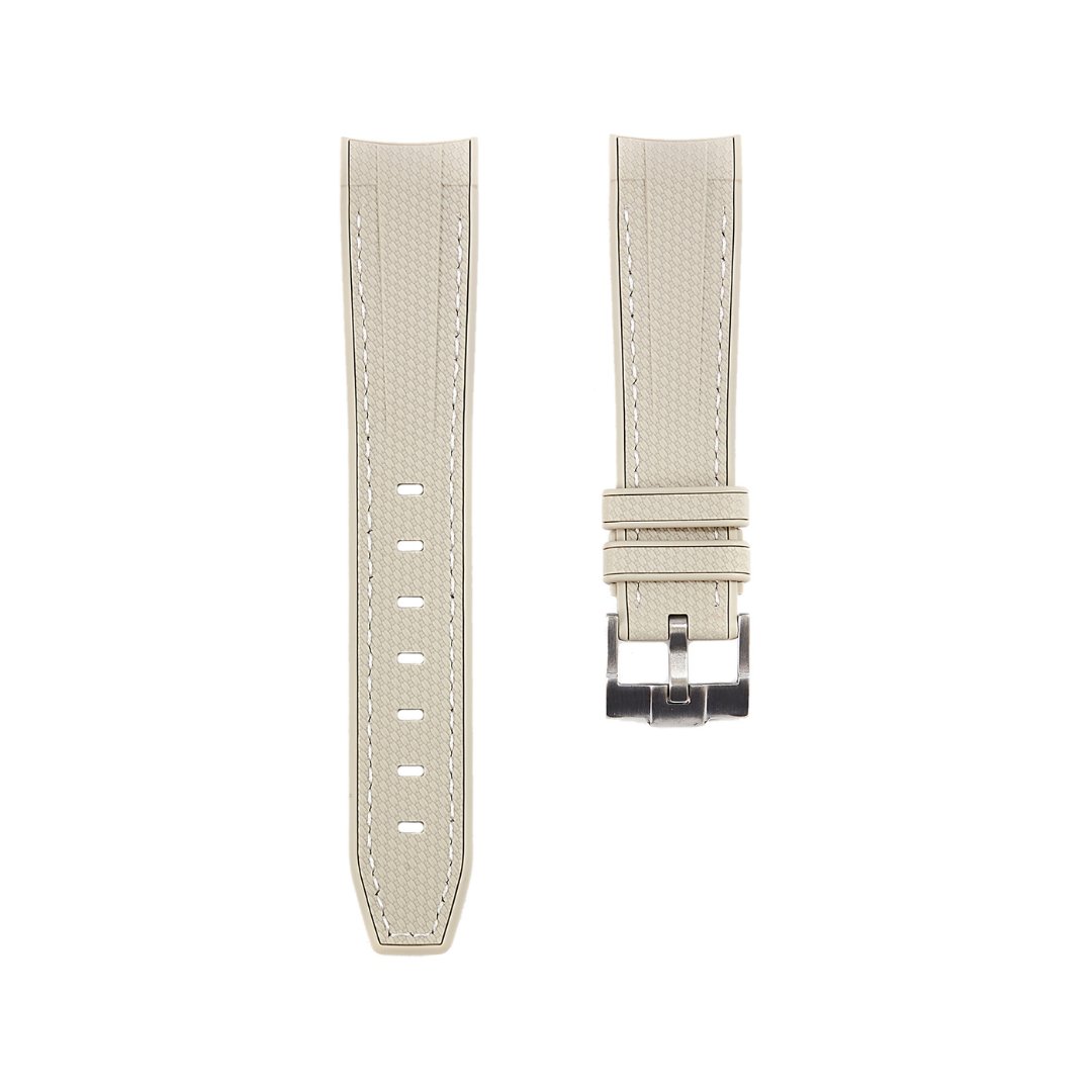 Textured Curved End Premium Silicone Strap - Compatible with Omega Moonwatch – Beige (2405) -StrapSeeker
