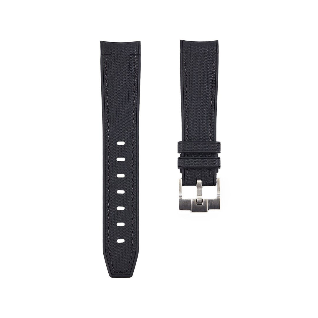 Textured Curved End Premium Silicone Strap - Compatible with Omega Moonwatch - Black -StrapSeeker