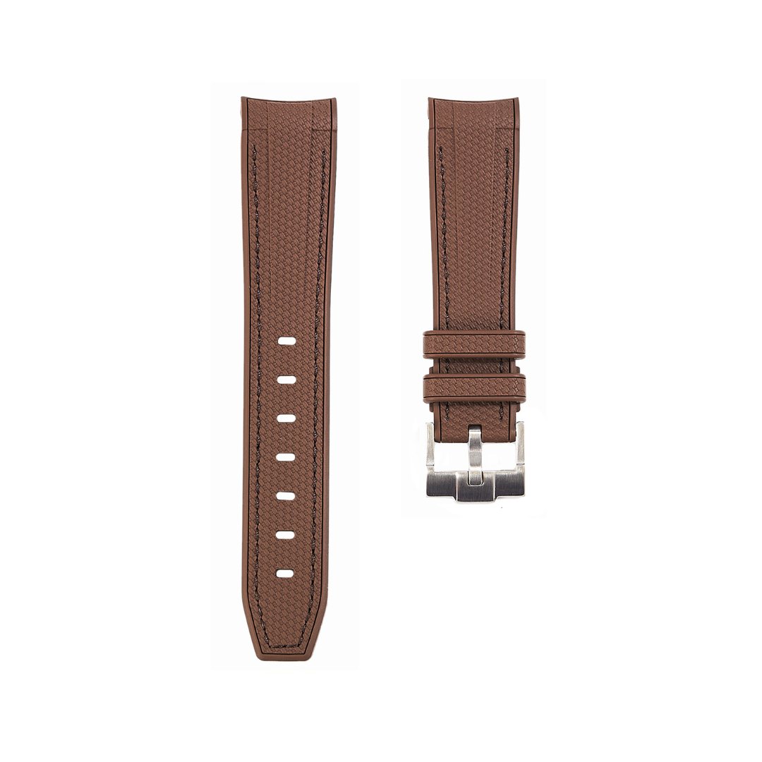 Textured Curved End Premium Silicone Strap - Compatible with Omega Moonwatch - Brown -StrapSeeker