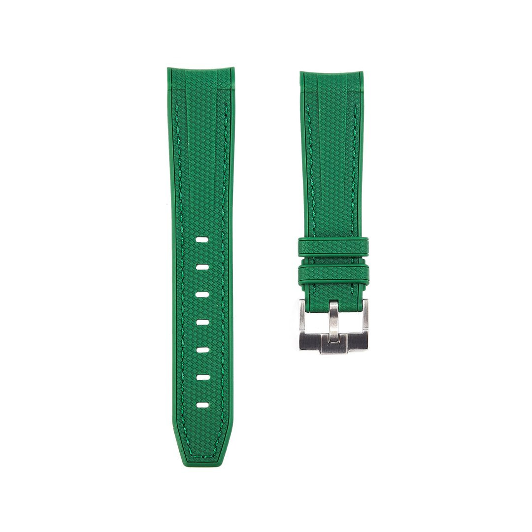 Textured Curved End Premium Silicone Strap - Compatible with Omega Moonwatch - Dark Green (2405) -StrapSeeker