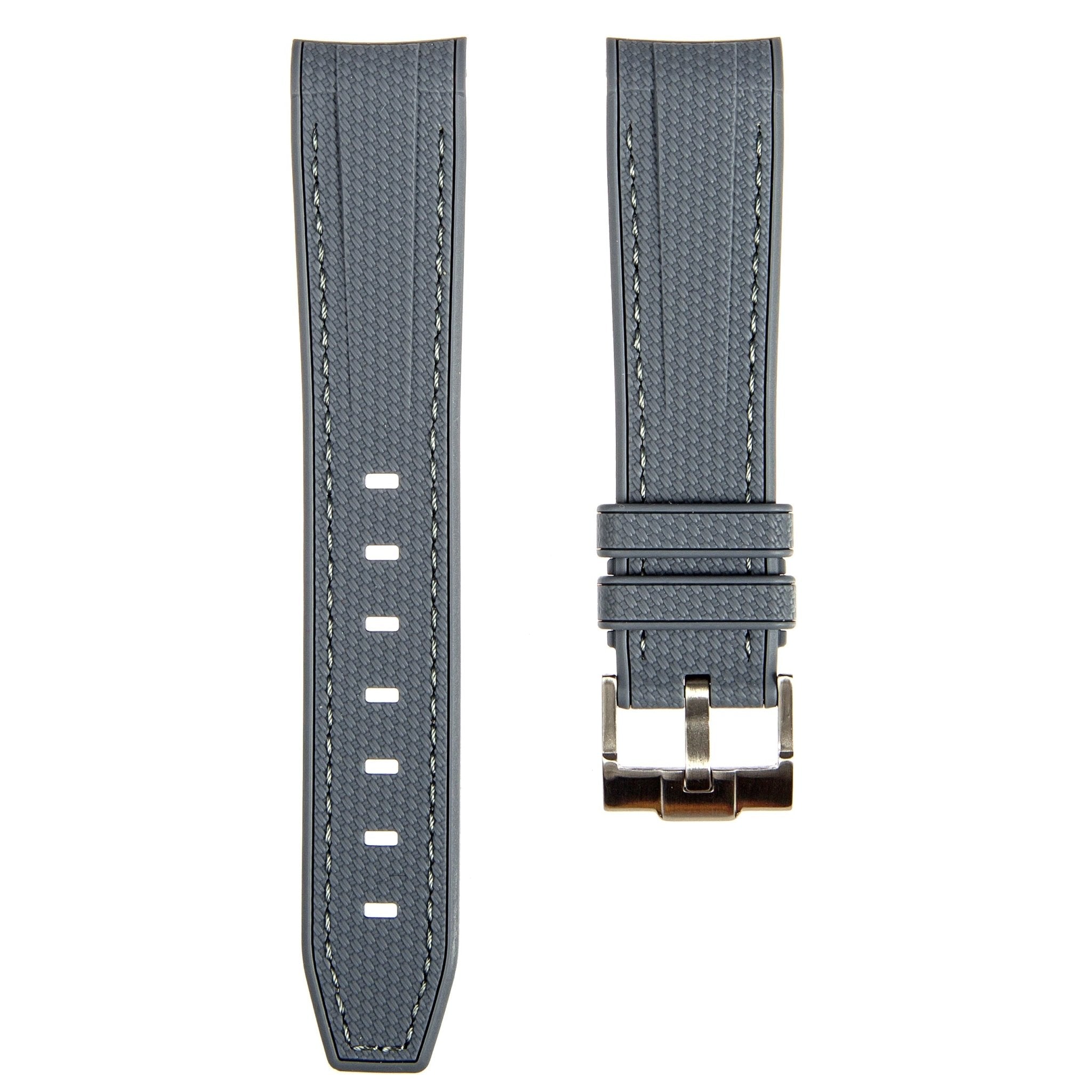 Textured Curved End Premium Silicone Strap - Compatible with Omega Moonwatch – Grey (2405) -StrapSeeker