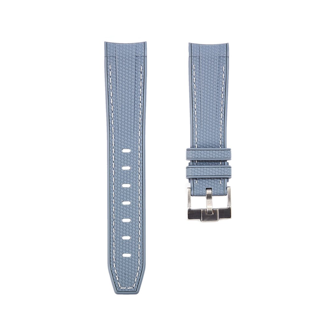 Textured Curved End Premium Silicone Strap - Compatible with Omega Moonwatch - Grey with White Stitch (2405) -StrapSeeker