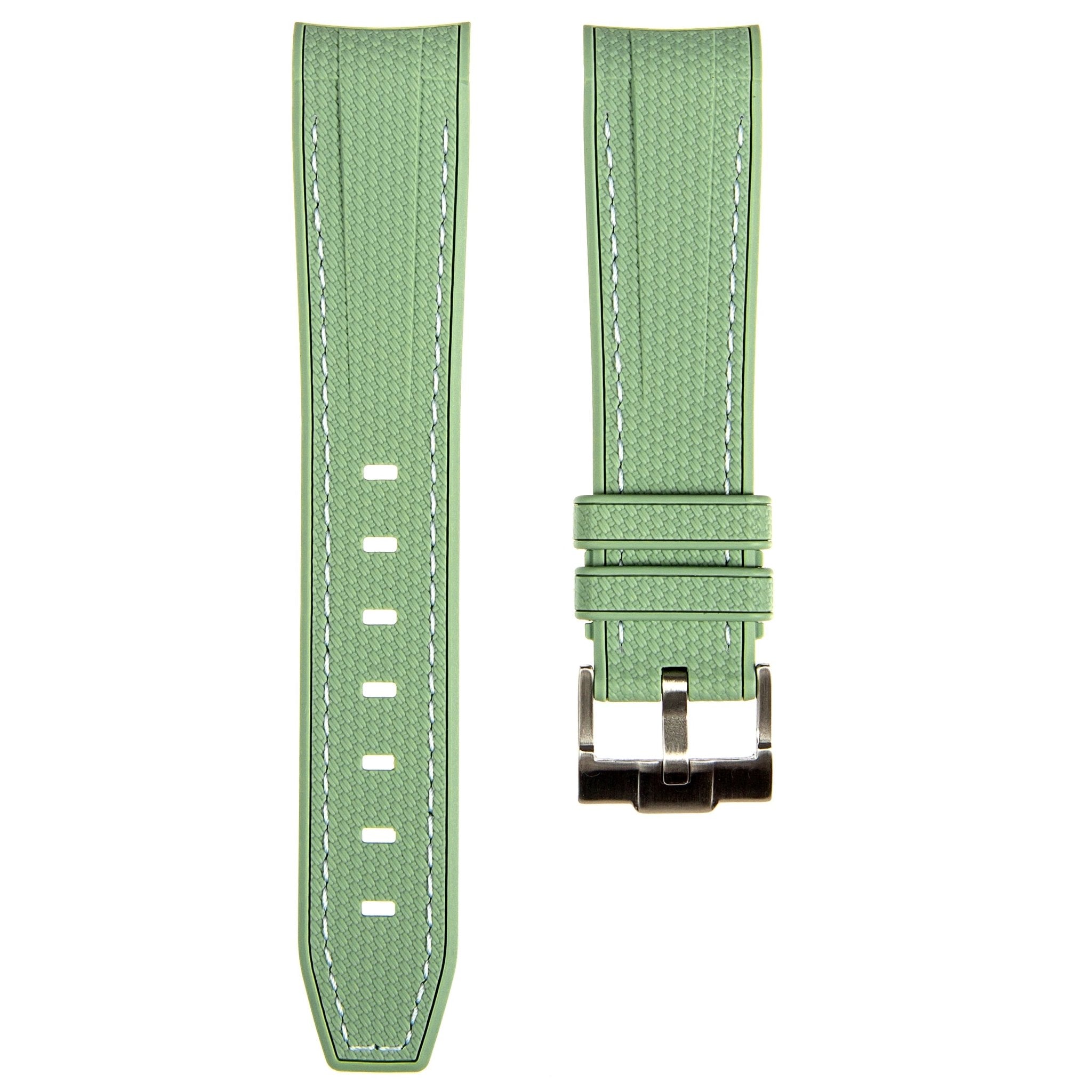 Textured Curved End Premium Silicone Strap - Compatible with Omega Moonwatch - Light Green (2405) -StrapSeeker