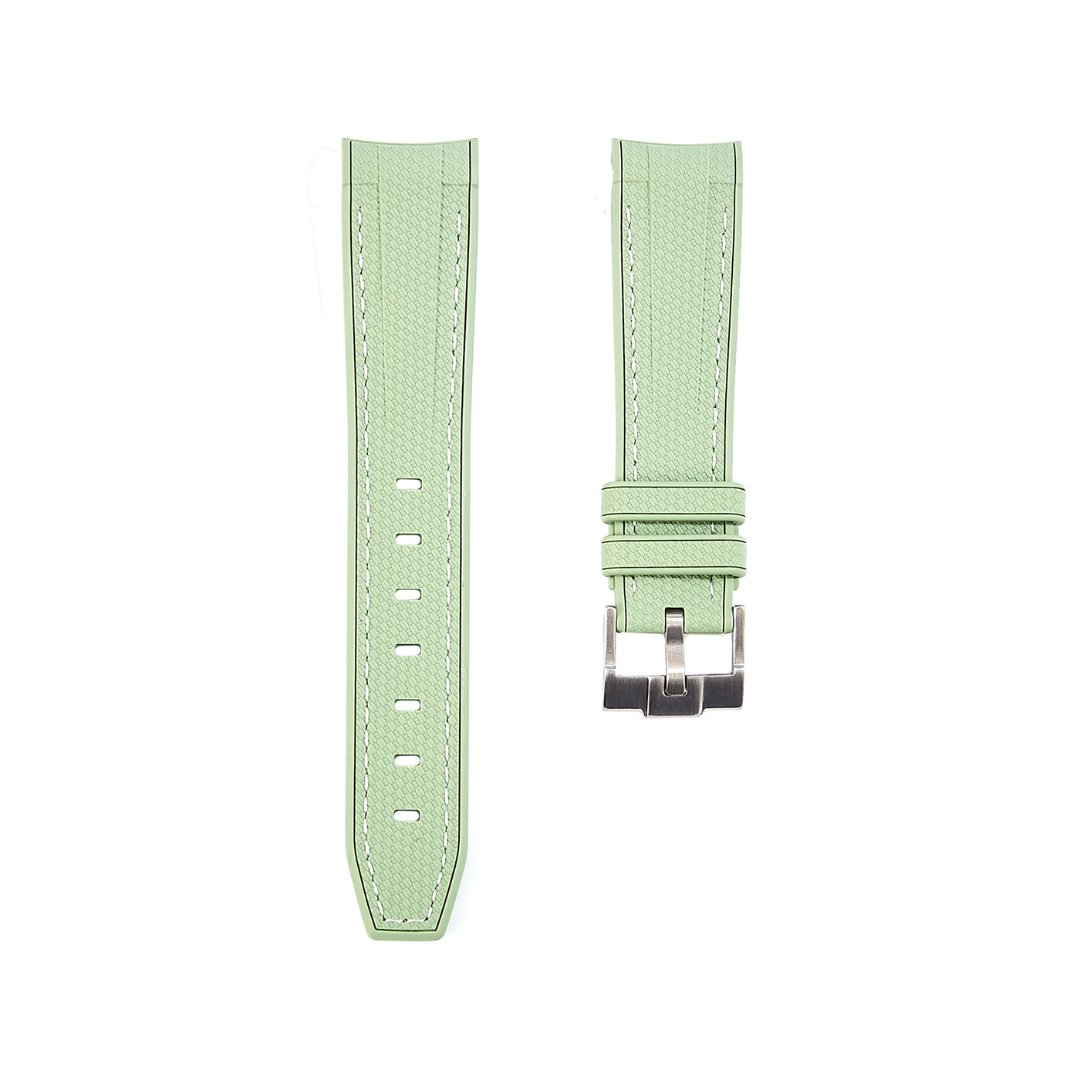 Textured Curved End Premium Silicone Strap - Compatible with Omega Moonwatch - Light Green -StrapSeeker