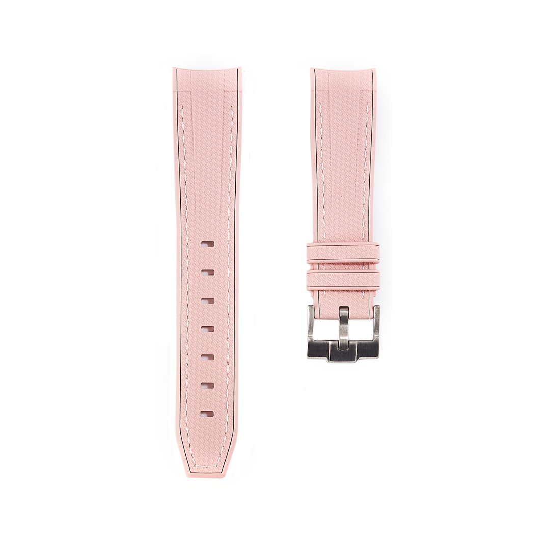 Textured Curved End Premium Silicone Strap - Compatible with Omega Moonwatch - Light Pink (2405) -StrapSeeker