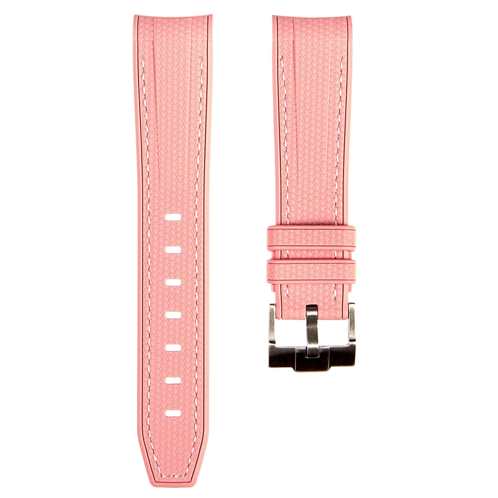 Textured Curved End Premium Silicone Strap - Compatible with Omega Moonwatch - Light Pink (2405) -StrapSeeker