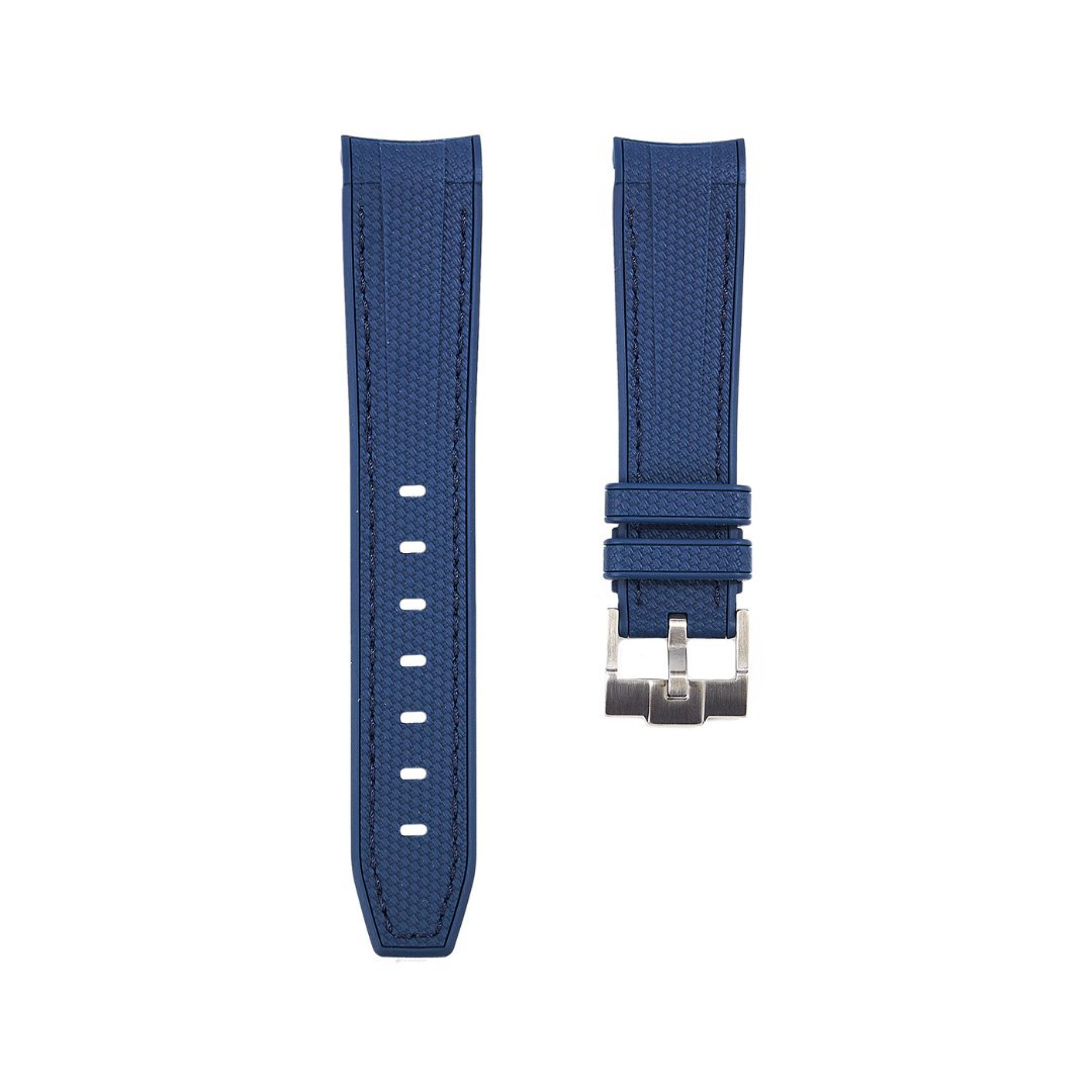 Textured Curved End Premium Silicone Strap - Compatible with Omega Moonwatch – Navy (2405) -StrapSeeker