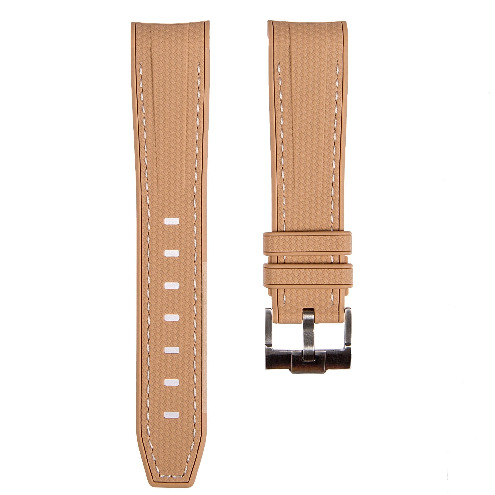 Textured Curved End Premium Silicone Strap - Compatible with Omega Moonwatch – Nude (2405) -StrapSeeker