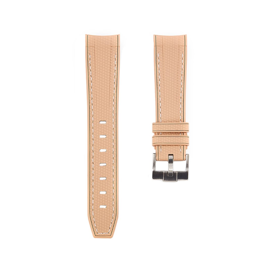 Textured Curved End Premium Silicone Strap - Compatible with Omega Moonwatch – Nude (2405) -StrapSeeker