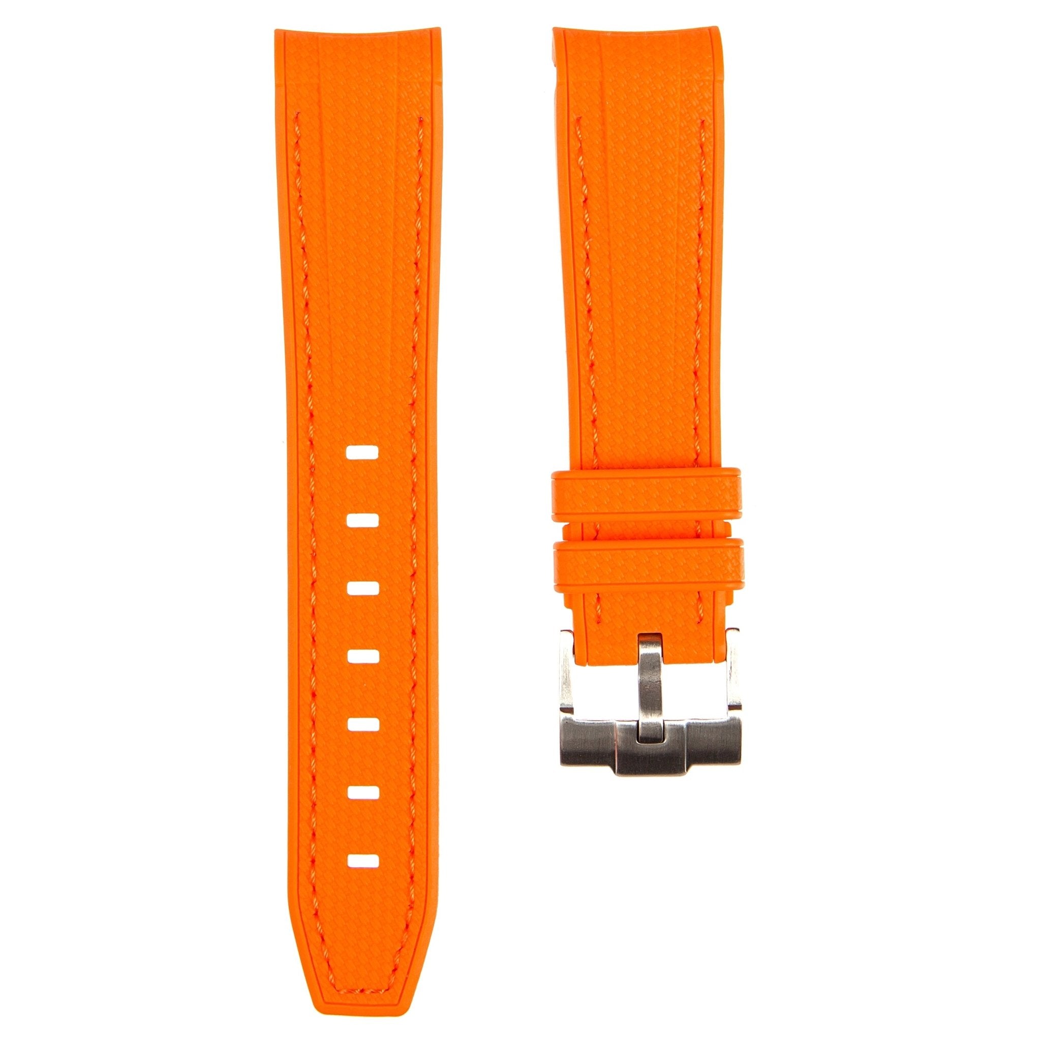 Textured Curved End Premium Silicone Strap - Compatible with Omega Moonwatch – Orange (2405) -StrapSeeker