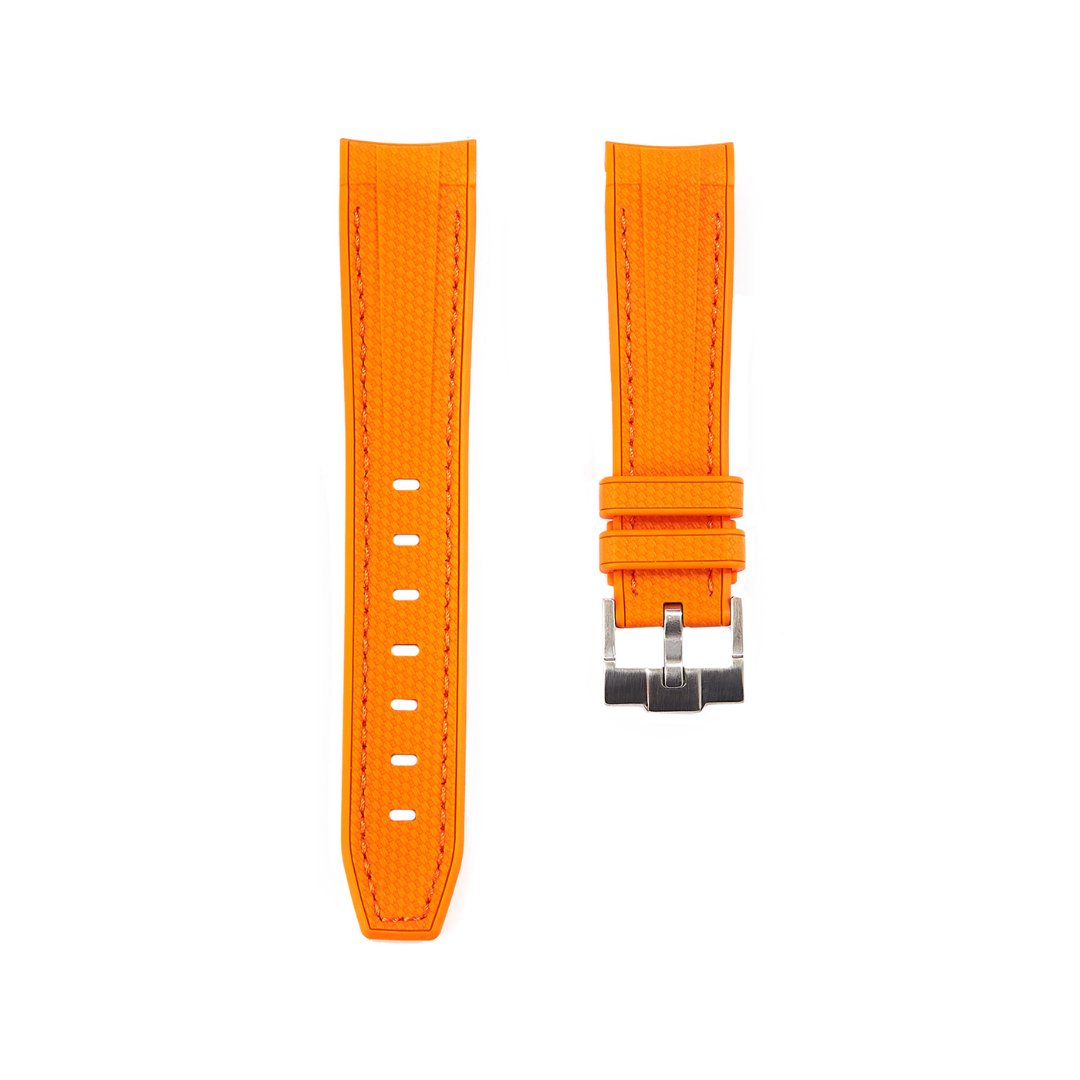 Textured Curved End Premium Silicone Strap - Compatible with Omega Moonwatch - Orange -StrapSeeker
