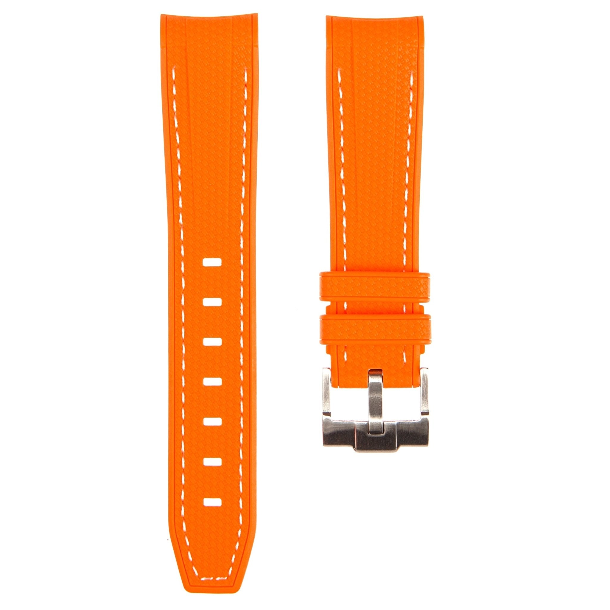 Textured Curved End Premium Silicone Strap - Compatible with Omega Moonwatch - Orange with White Stitch (2405) -StrapSeeker