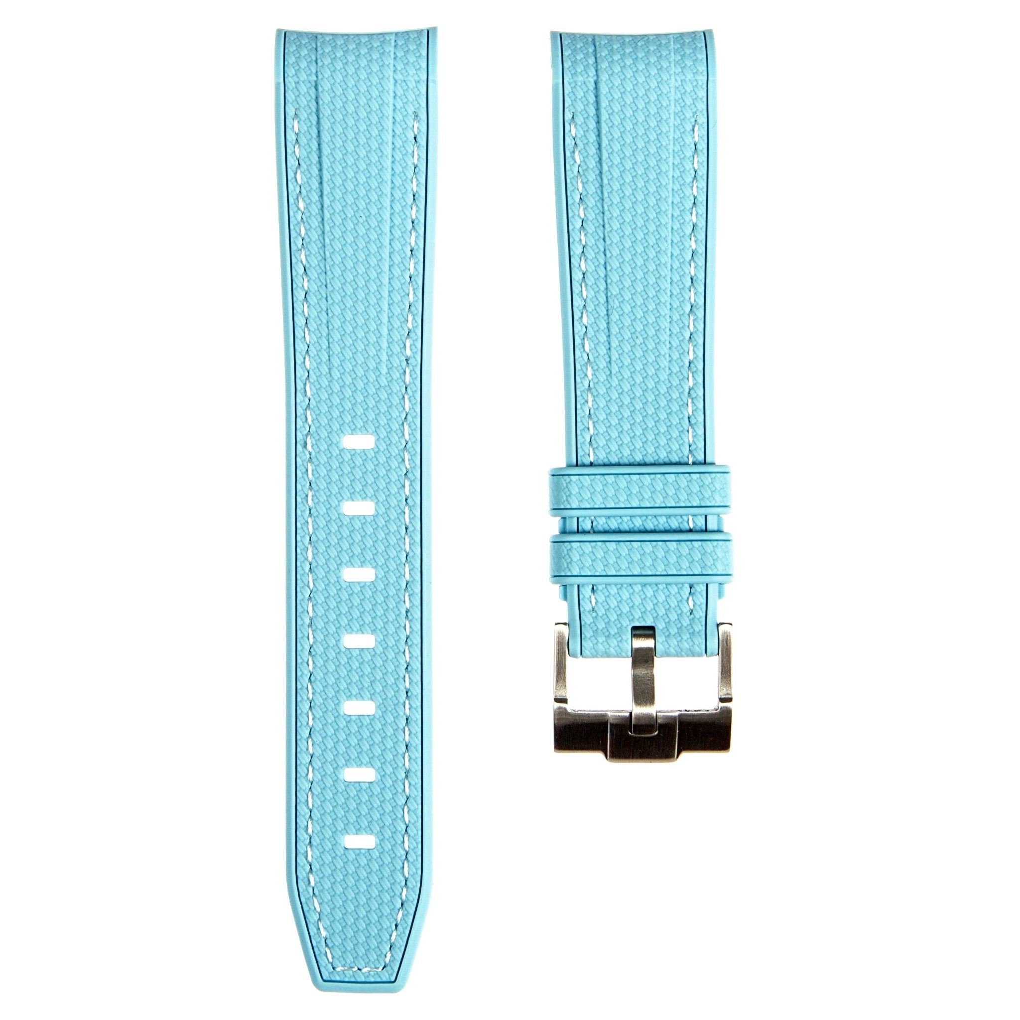 Textured Curved End Premium Silicone Strap - Compatible with Omega Moonwatch - Pale Blue (2405) -StrapSeeker