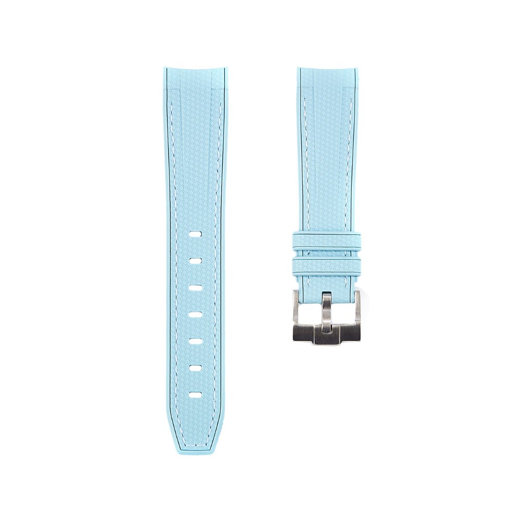 Textured Curved End Premium Silicone Strap - Compatible with Omega Moonwatch - Pale Blue -StrapSeeker
