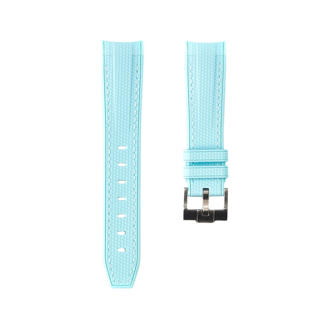 Textured Curved End Premium Silicone Strap - Compatible with Omega Moonwatch - Sea Blue (2405) -StrapSeeker