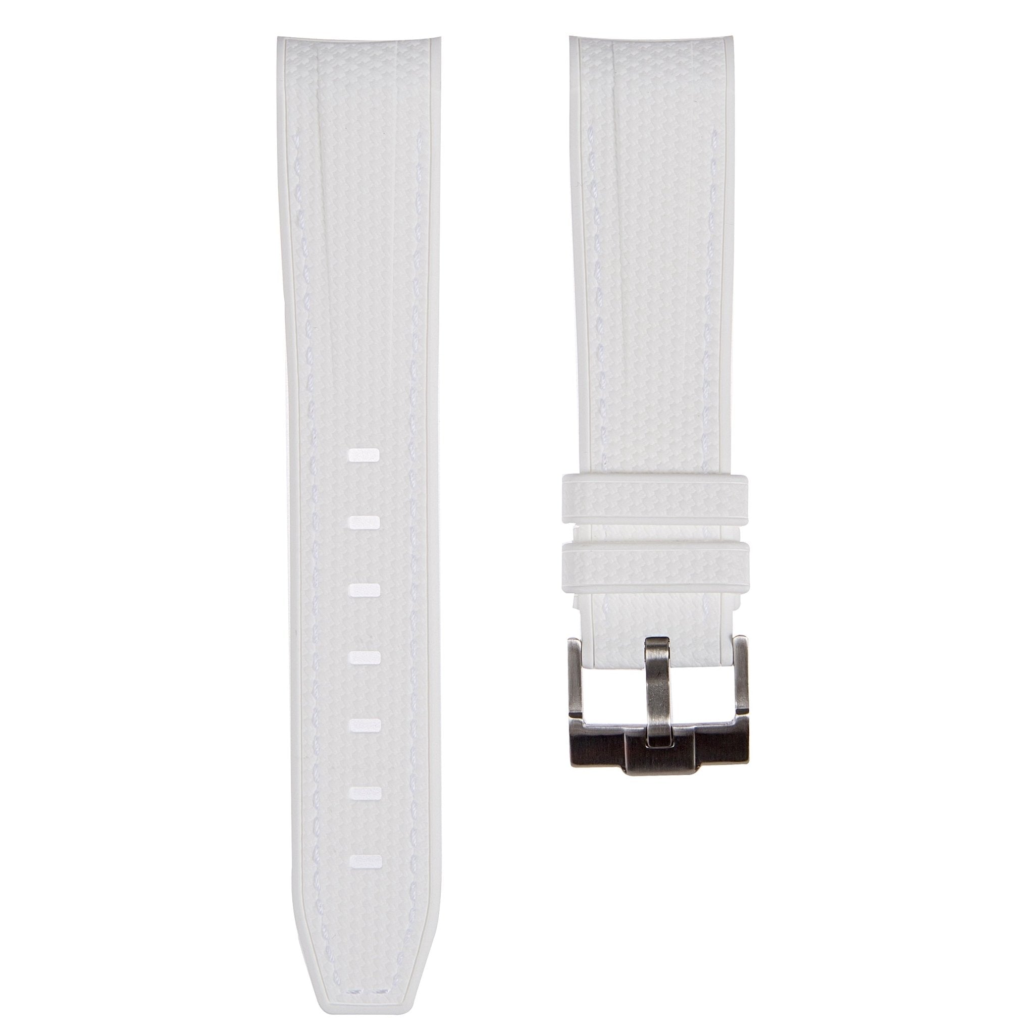 Textured Curved End Premium Silicone Strap - Compatible with Omega Moonwatch – White (2405) -StrapSeeker