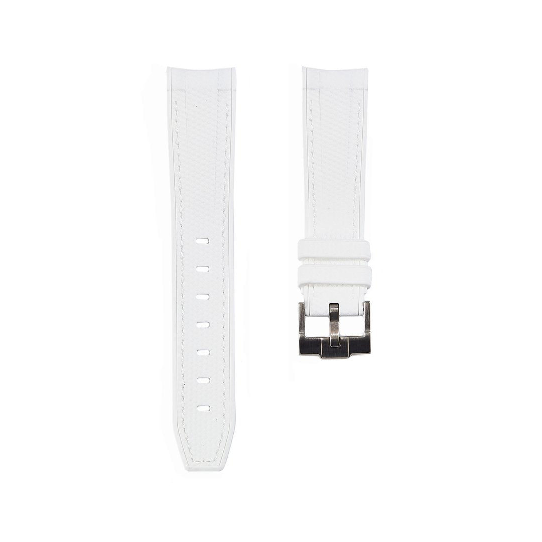 Textured Curved End Premium Silicone Strap - Compatible with Omega Moonwatch - White -StrapSeeker