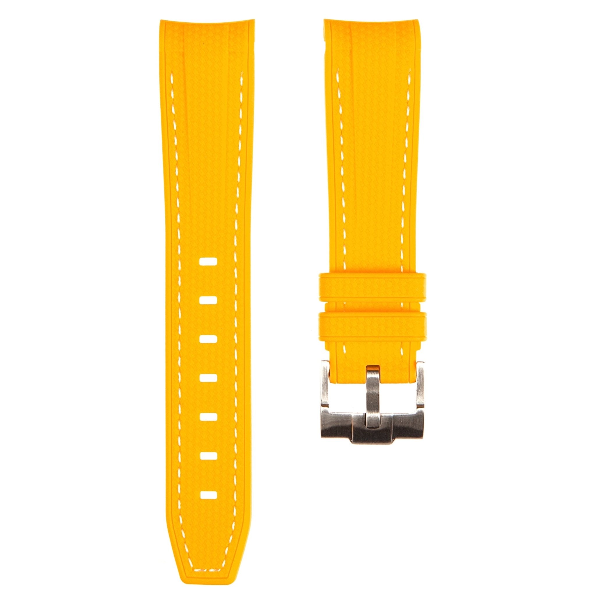 Textured Curved End Premium Silicone Strap - Compatible with Omega Moonwatch - Yellow with White Stitch (2405) -StrapSeeker