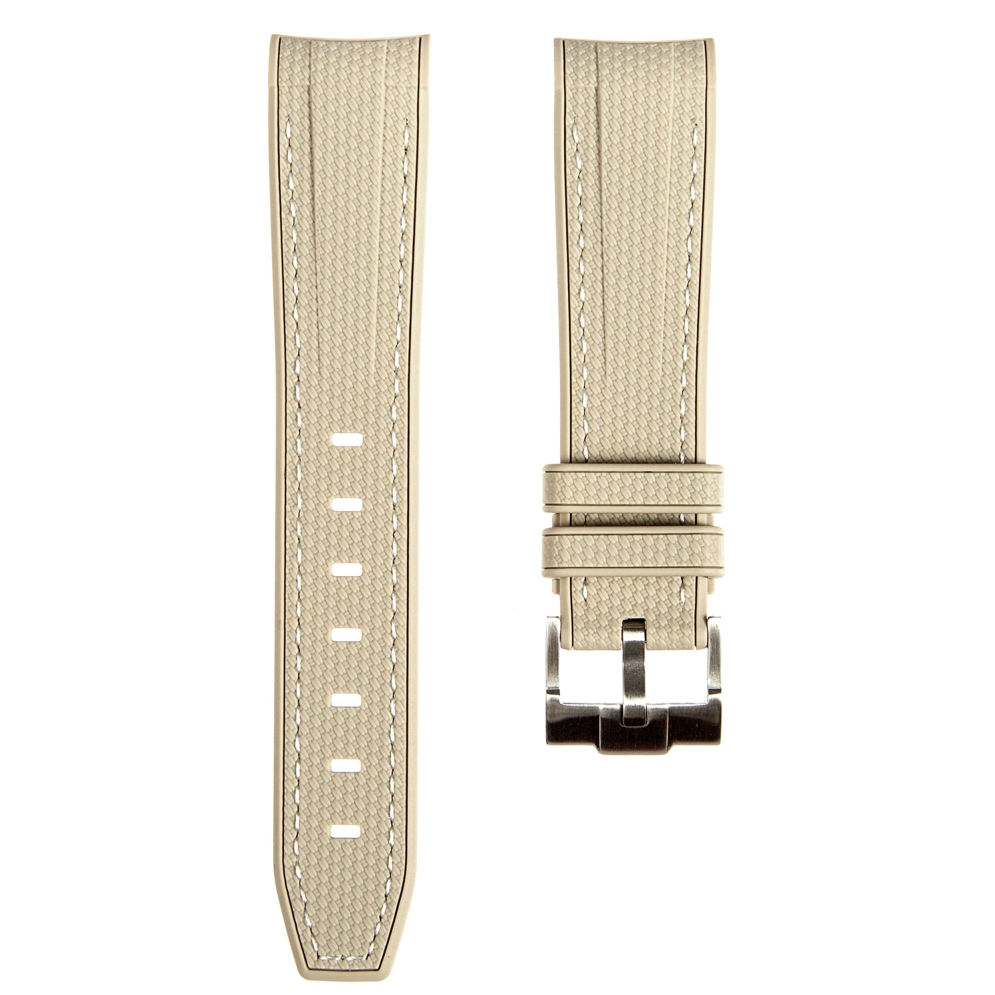 Textured Curved End Premium Silicone Strap - Compatible with Omega x Swatch – Beige (2405) -StrapSeeker