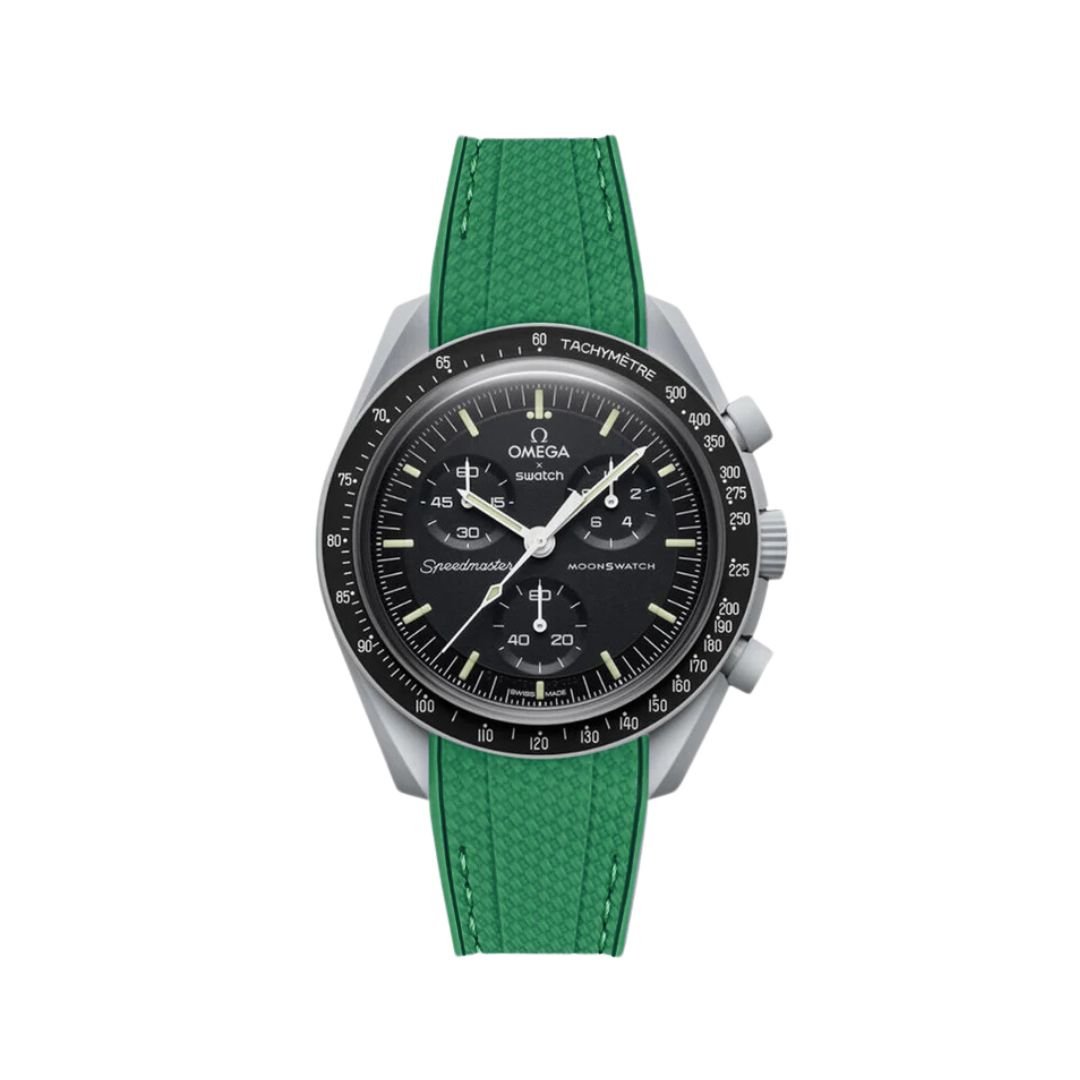 Textured Curved End Premium Silicone Strap - Compatible with Omega x Swatch - Dark Green (2405) -StrapSeeker