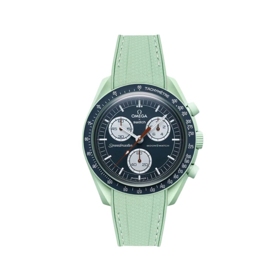 Textured Curved End Premium Silicone Strap - Compatible with Omega x Swatch - Light Green (2405) -StrapSeeker