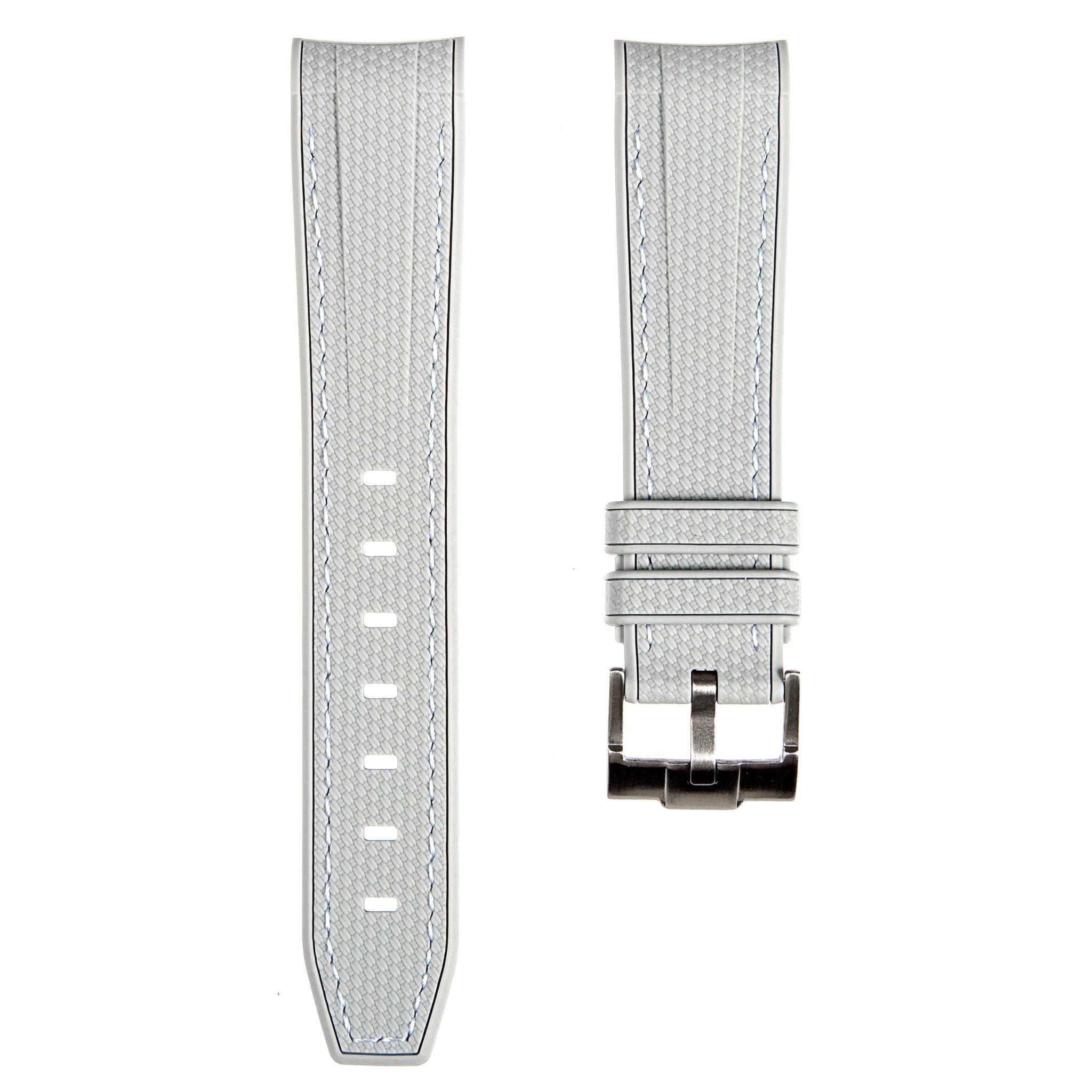 Textured Curved End Premium Silicone Strap - Compatible with Omega x Swatch - Light Grey (2405) -StrapSeeker