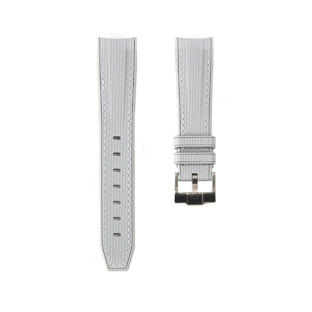 Textured Curved End Premium Silicone Strap - Compatible with Omega x Swatch - Light Grey (2405) -StrapSeeker