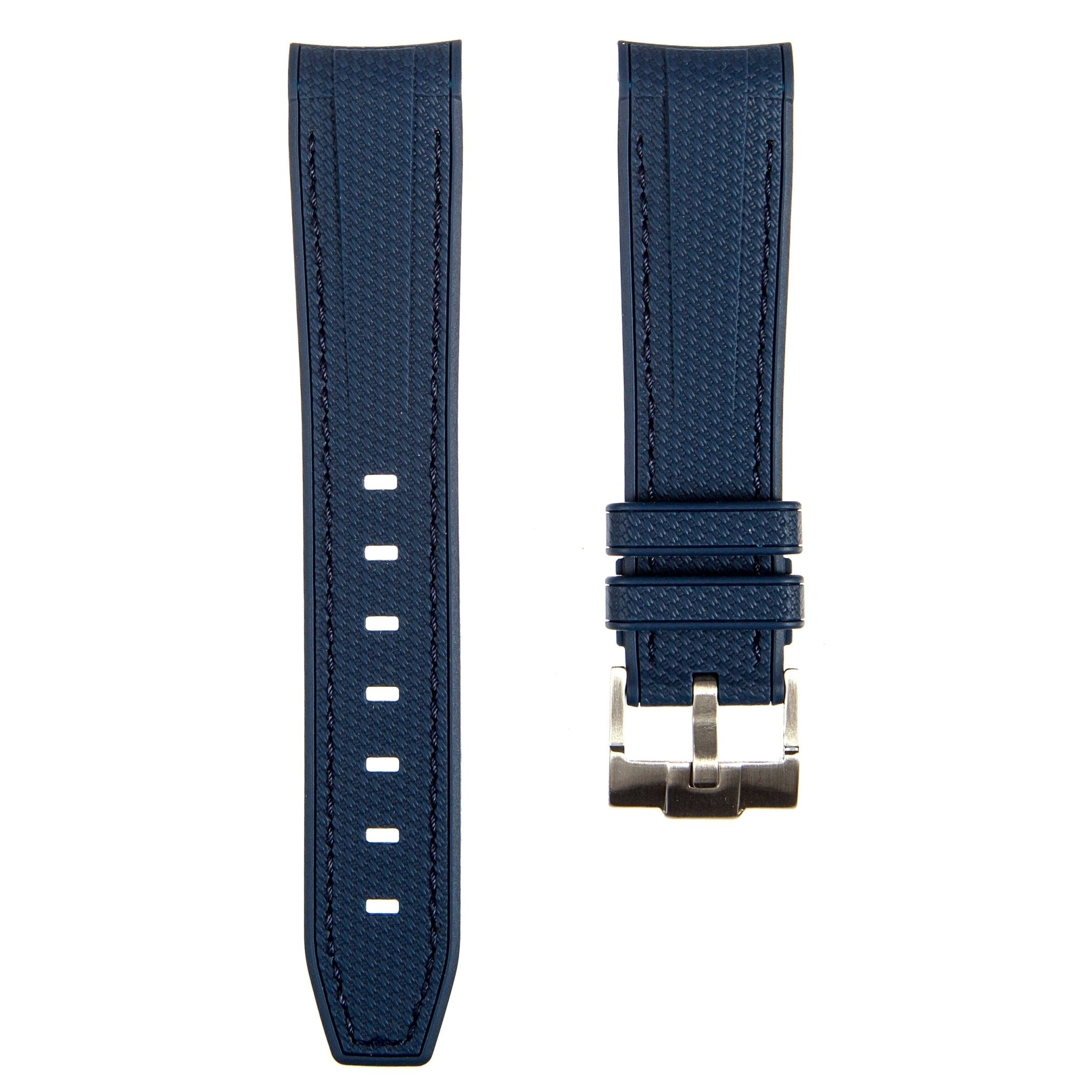 Textured Curved End Premium Silicone Strap - Compatible with Omega x Swatch – Navy (2405) -StrapSeeker