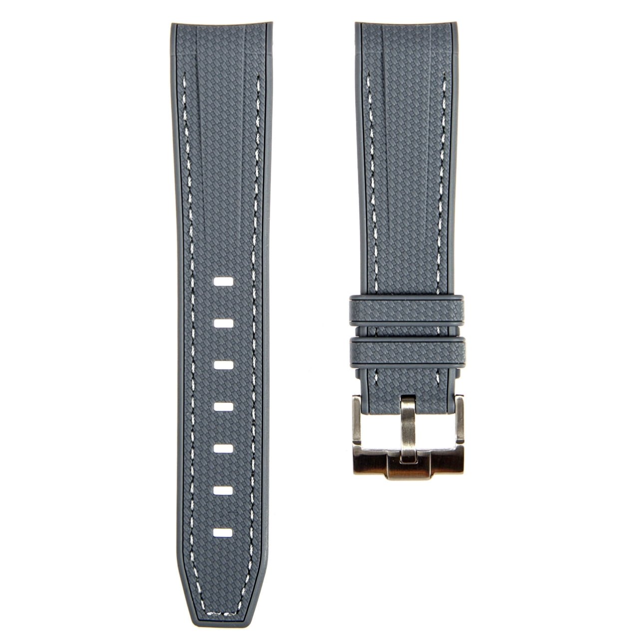 Textured Curved End Premium Silicone Strap - Grey with White Stitch (2405) -StrapSeeker