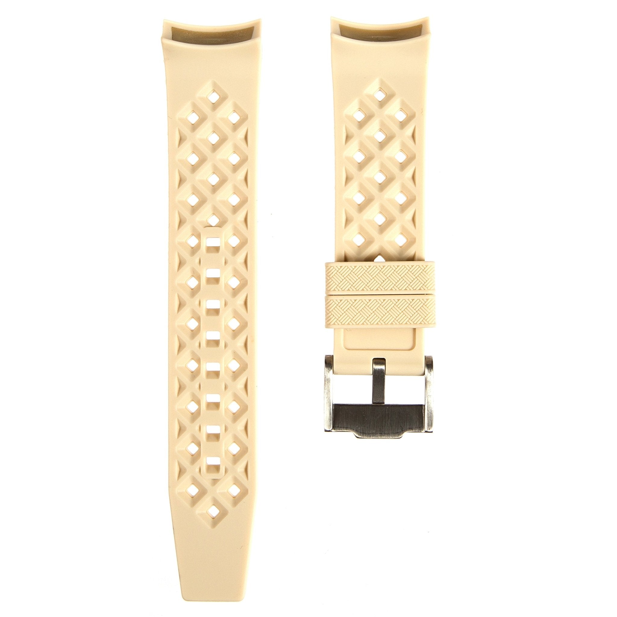 Vintage Tropical Curved End Premium Silicone Strap - Compatible with Blancpain x Swatch - Beige (2415) -StrapSeeker
