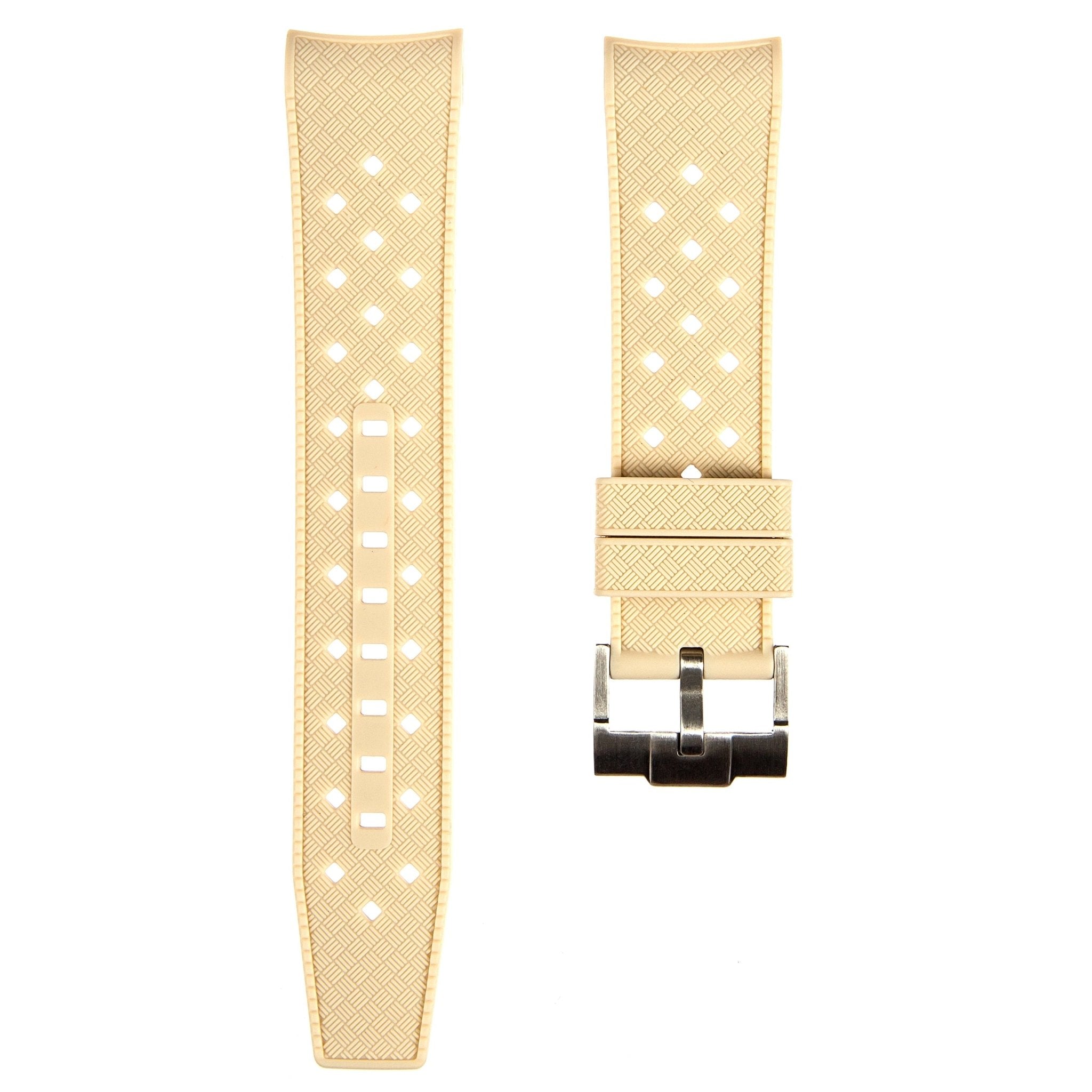 Vintage Tropical Curved End Premium Silicone Strap - Compatible with Blancpain x Swatch - Beige (2415) -StrapSeeker