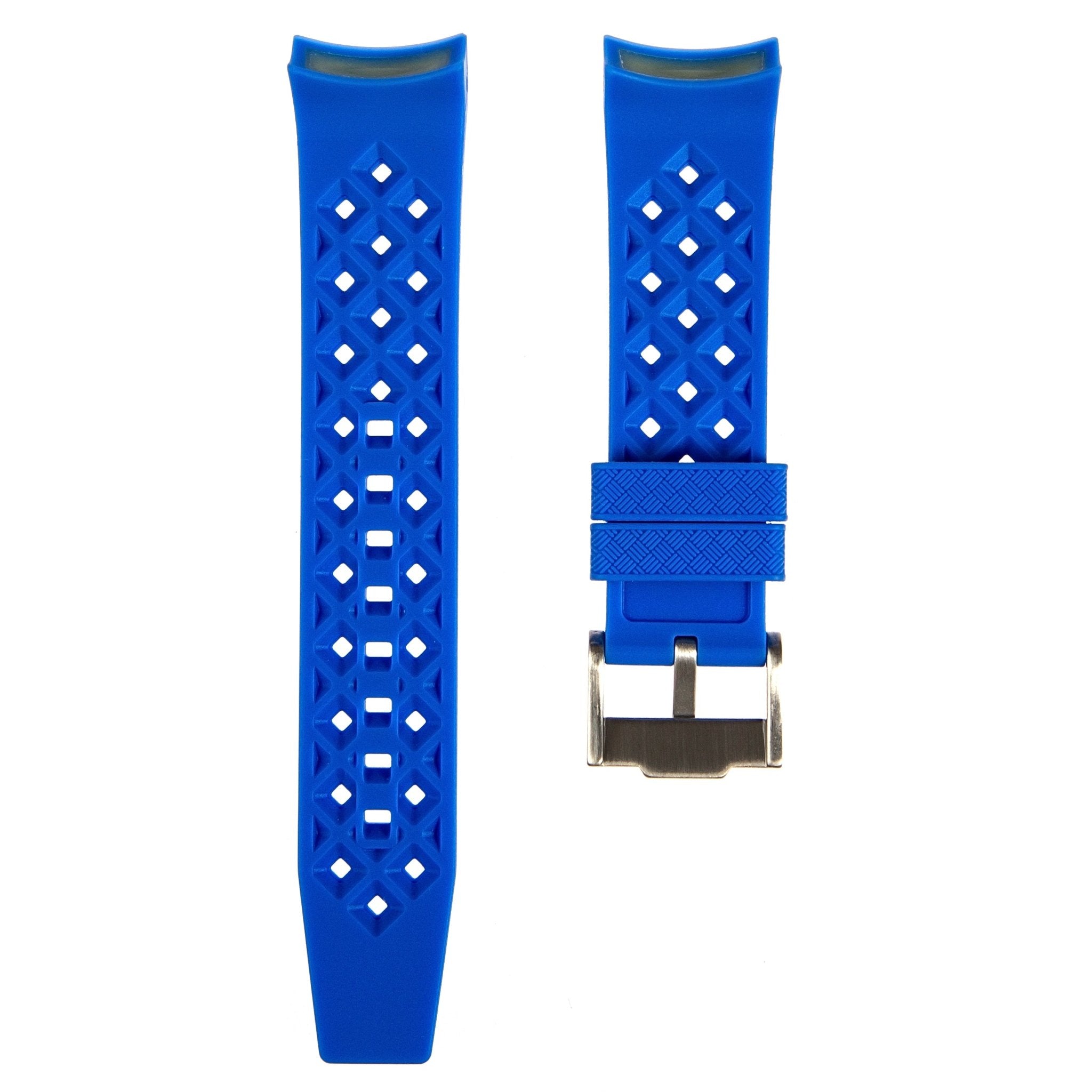 Vintage Tropical Curved End Premium Silicone Strap - Compatible with Blancpain x Swatch - Blue (2415) -StrapSeeker