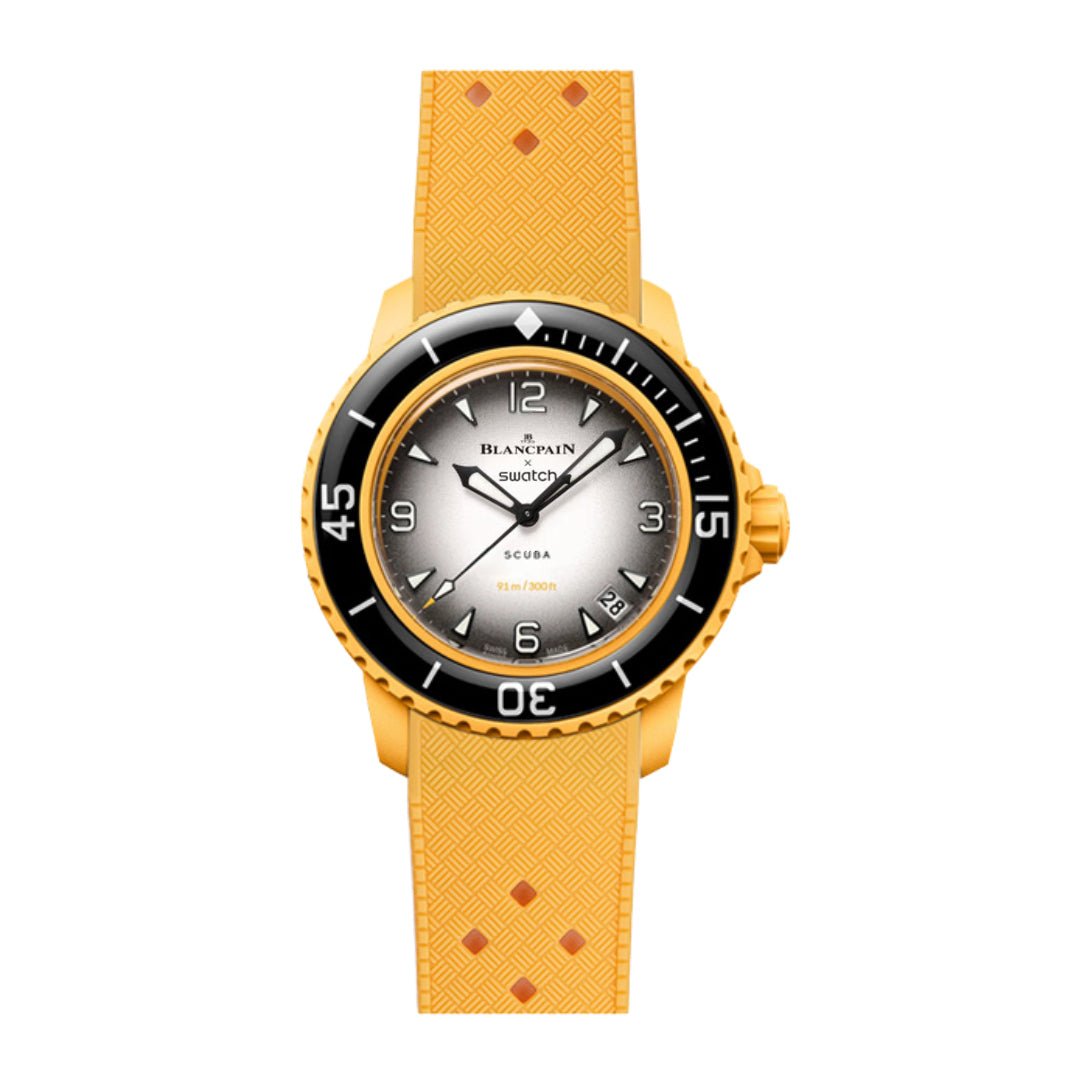Vintage Tropical Curved End Premium Silicone Strap - Compatible with Blancpain x Swatch - Mustard Yellow (2415) -StrapSeeker