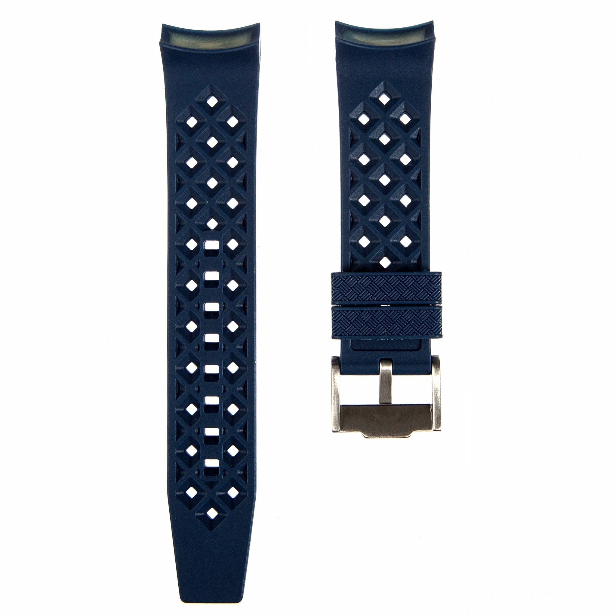 Vintage Tropical Curved End Premium Silicone Strap - Compatible with Blancpain x Swatch - Navy (2415) -StrapSeeker
