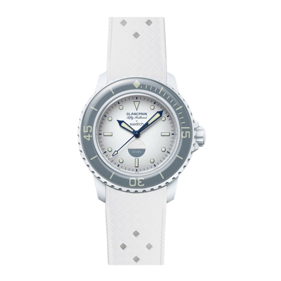 Vintage Tropical Curved End Premium Silicone Strap - Compatible with Blancpain x Swatch - White (2415) -StrapSeeker