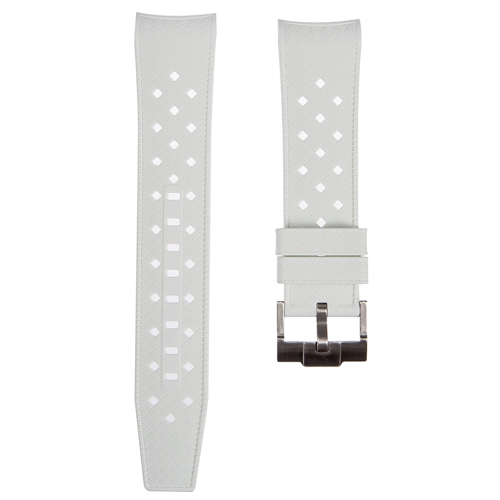 Vintage Tropical Curved End Premium Silicone Strap - Compatible with Blancpain x Swatch - White (2415) -StrapSeeker