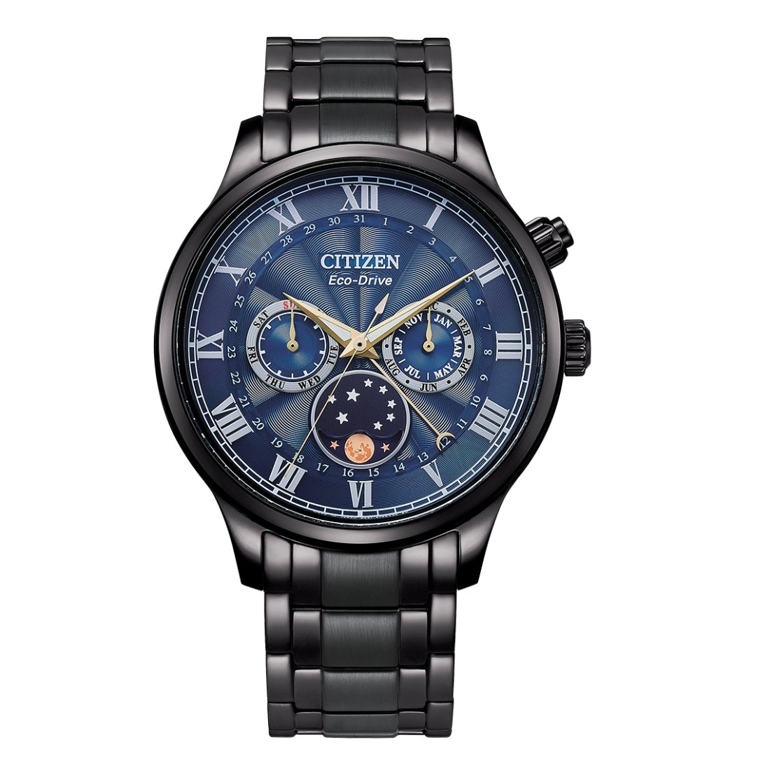 Citizen AP1055-87L Eco-Drive Blue Dial Moon Phase Black Band Watch (PRE-ORDER) -Citizen