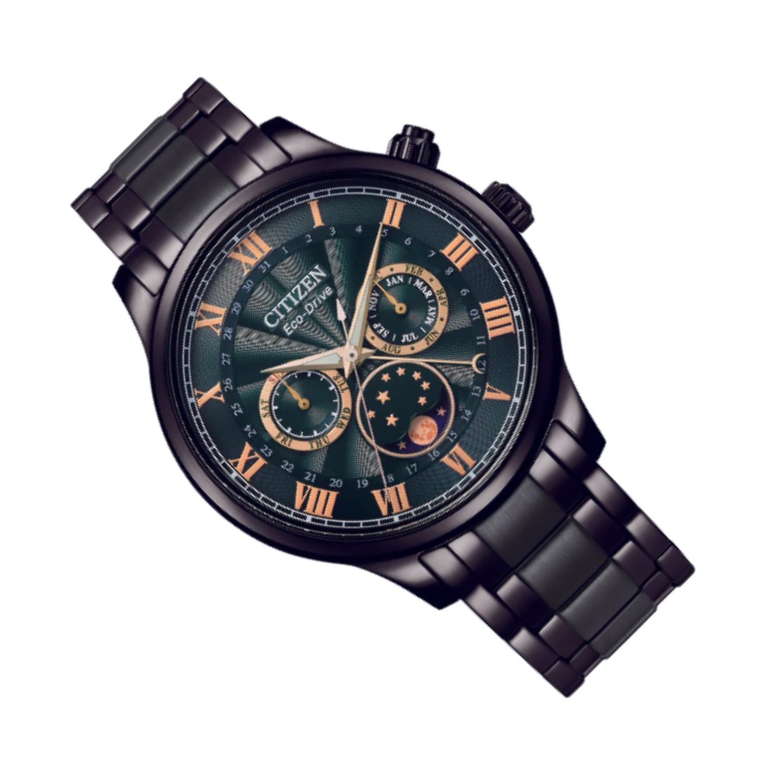 Citizen AP1055-87X Eco-Drive Green Dial Moon Phase Black Band Watch (PRE-ORDER) -Citizen