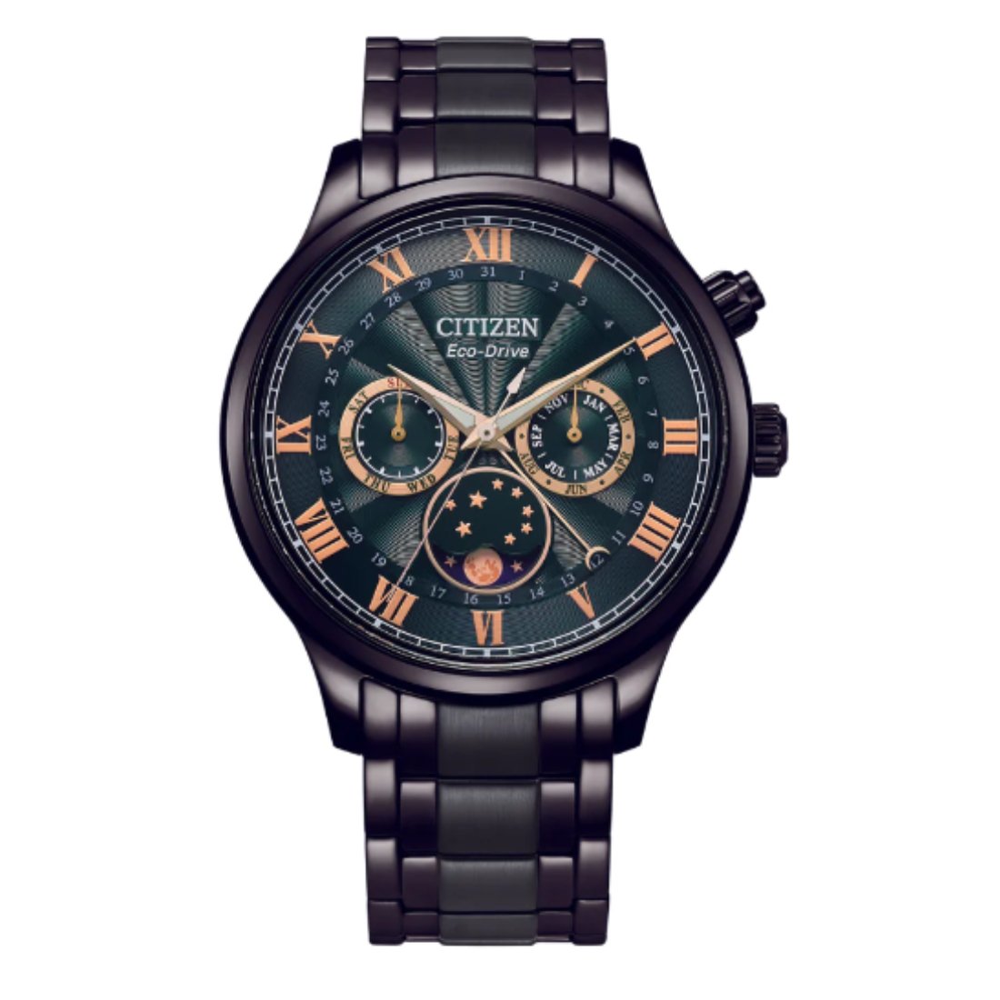 Citizen AP1055-87X Eco-Drive Green Dial Moon Phase Black Band Watch (PRE-ORDER) -Citizen