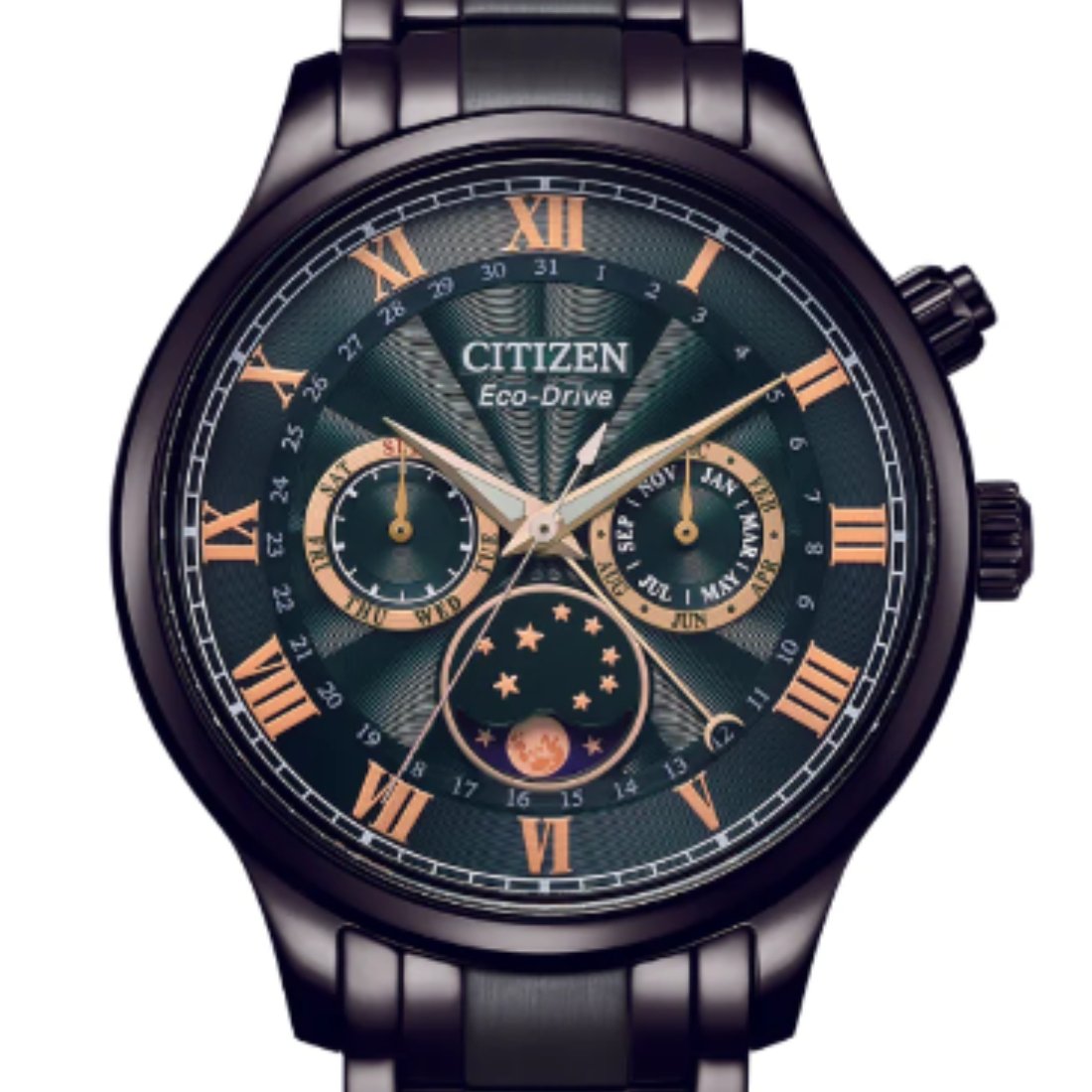 Citizen AP1055-87X Eco-Drive Green Dial Moon Phase Black Band Watch (PRE-ORDER) -Citizen