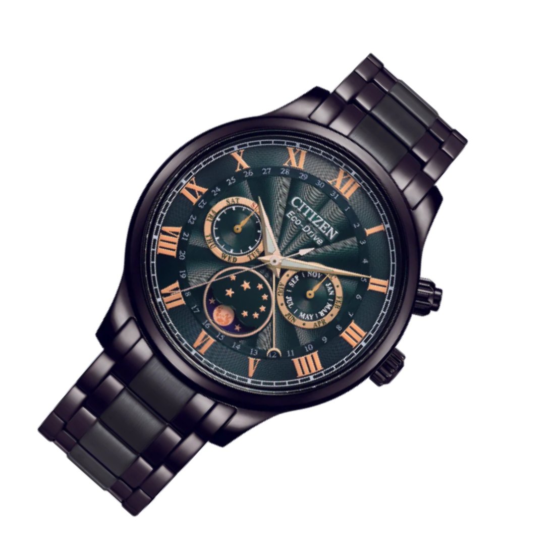 Citizen AP1055-87X Eco-Drive Green Dial Moon Phase Black Band Watch (PRE-ORDER) -Citizen