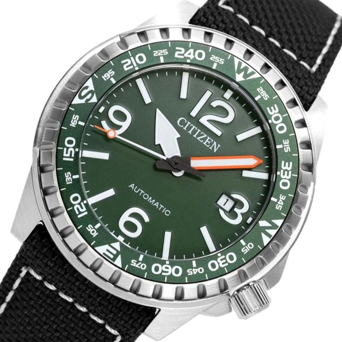 Citizen Automatic NJ2198-16X Black Nylon Green Dial Analog Sports Watch -Citizen